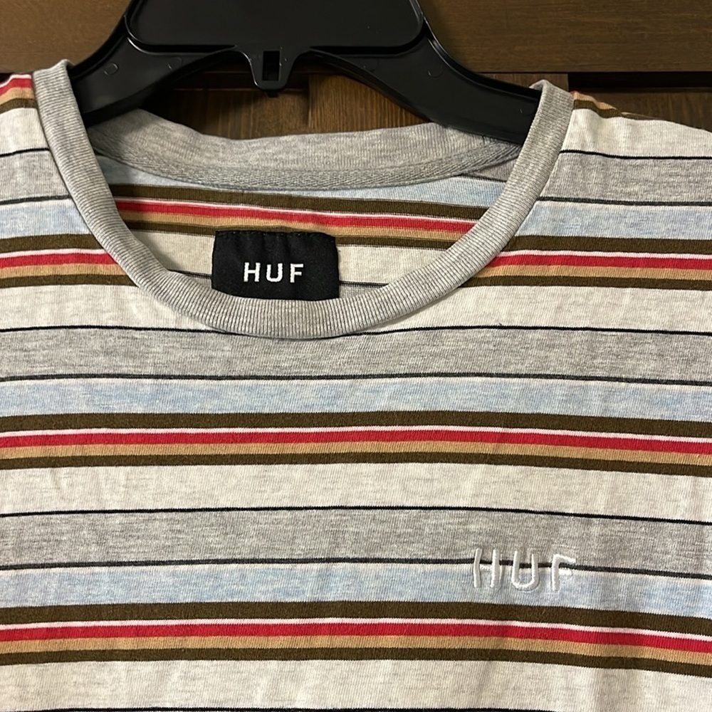 HUF Multicolored Striped 100% Cotton T-Shirt Size Large - Picture 4 of 8